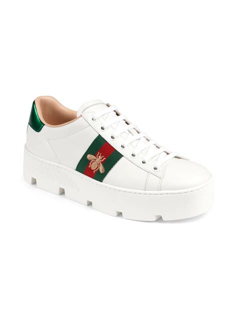 gucci white sneakers with bee|gucci new ace platform sneakers.